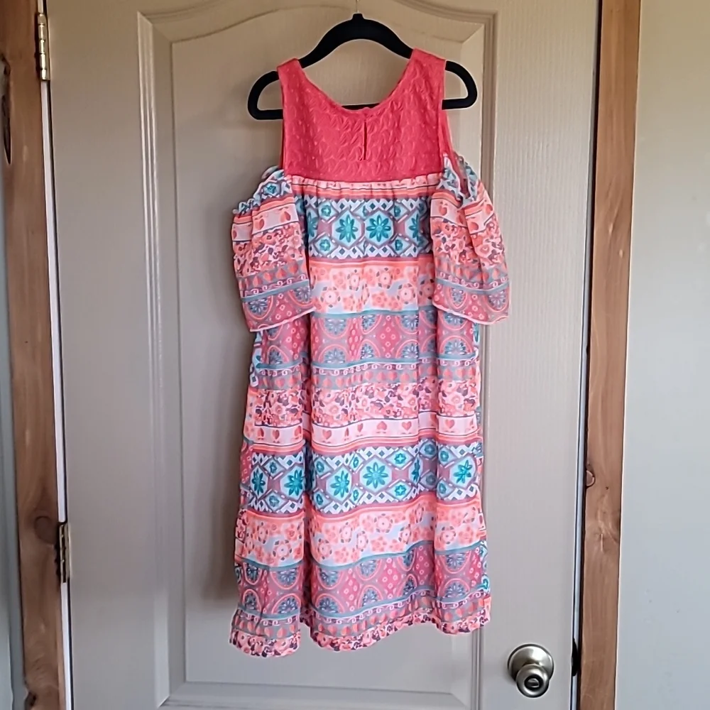 Wonder Nation large 10/12 pink floral/hearts dress with open shoulder sleeves